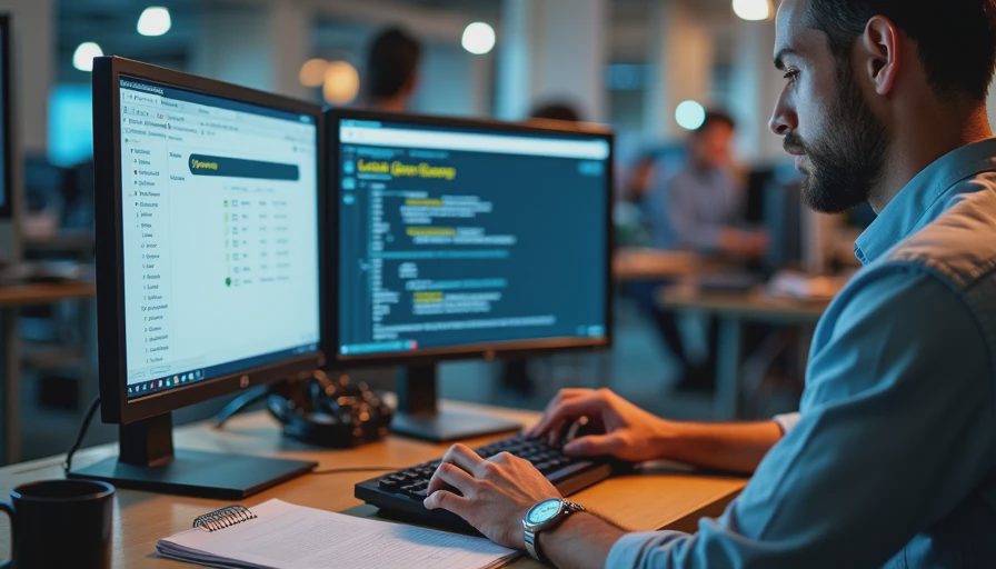 An engineer planning hardware resources and testing local AI model performance on dual workstation monitors.